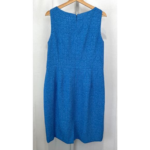 NWT ANN TAYLOR Sleeveless Sheath Shift Dress Textured Filigree Blue Size 12 - Picture 2 of 9